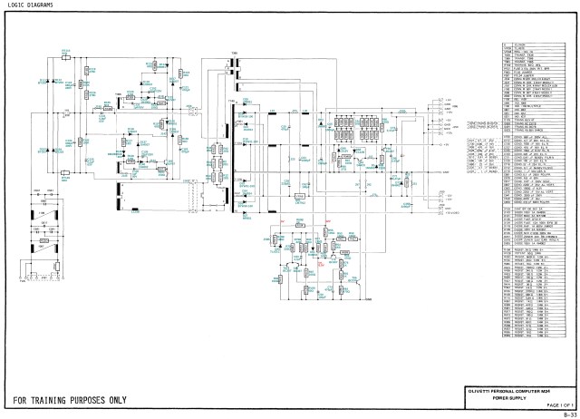 Marked up schematic of the Olivetti M24 PSU